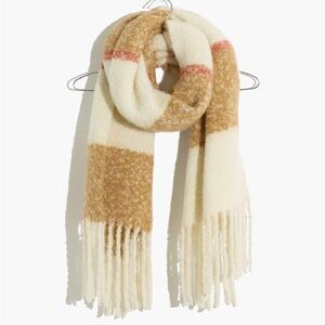 NWT Madewell Fringed Brushed Scarf Stripped Scarf Toffee Multi Tan Soft Fuzzy